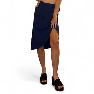 ASOS dark blue linen blend flowy airy retro minimalist wrap skirt